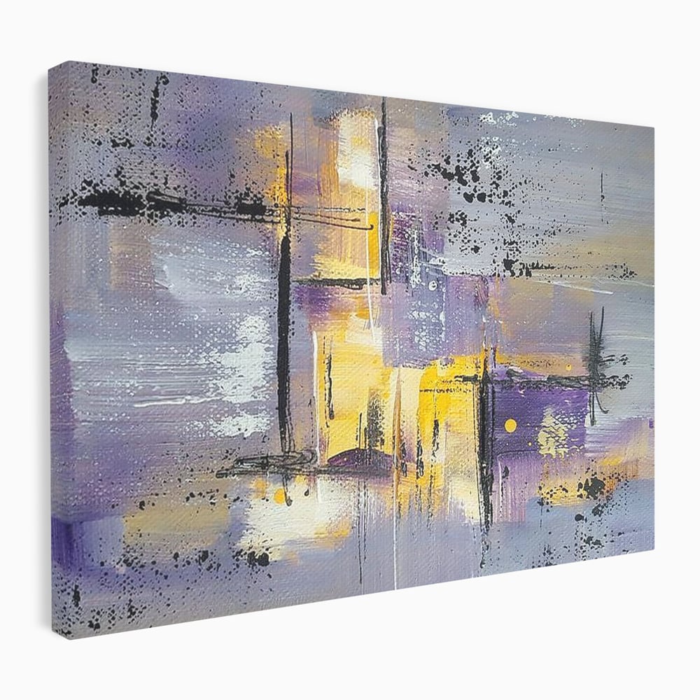 Tablou canvas cu pictura abstracta cu linii si pete, fara rama, pe sasiu de lemn